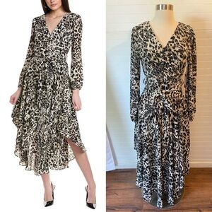 Vince Camuto Womens V-Neck Maxi Dress Leopard Print NWT SX Animal Print Belted